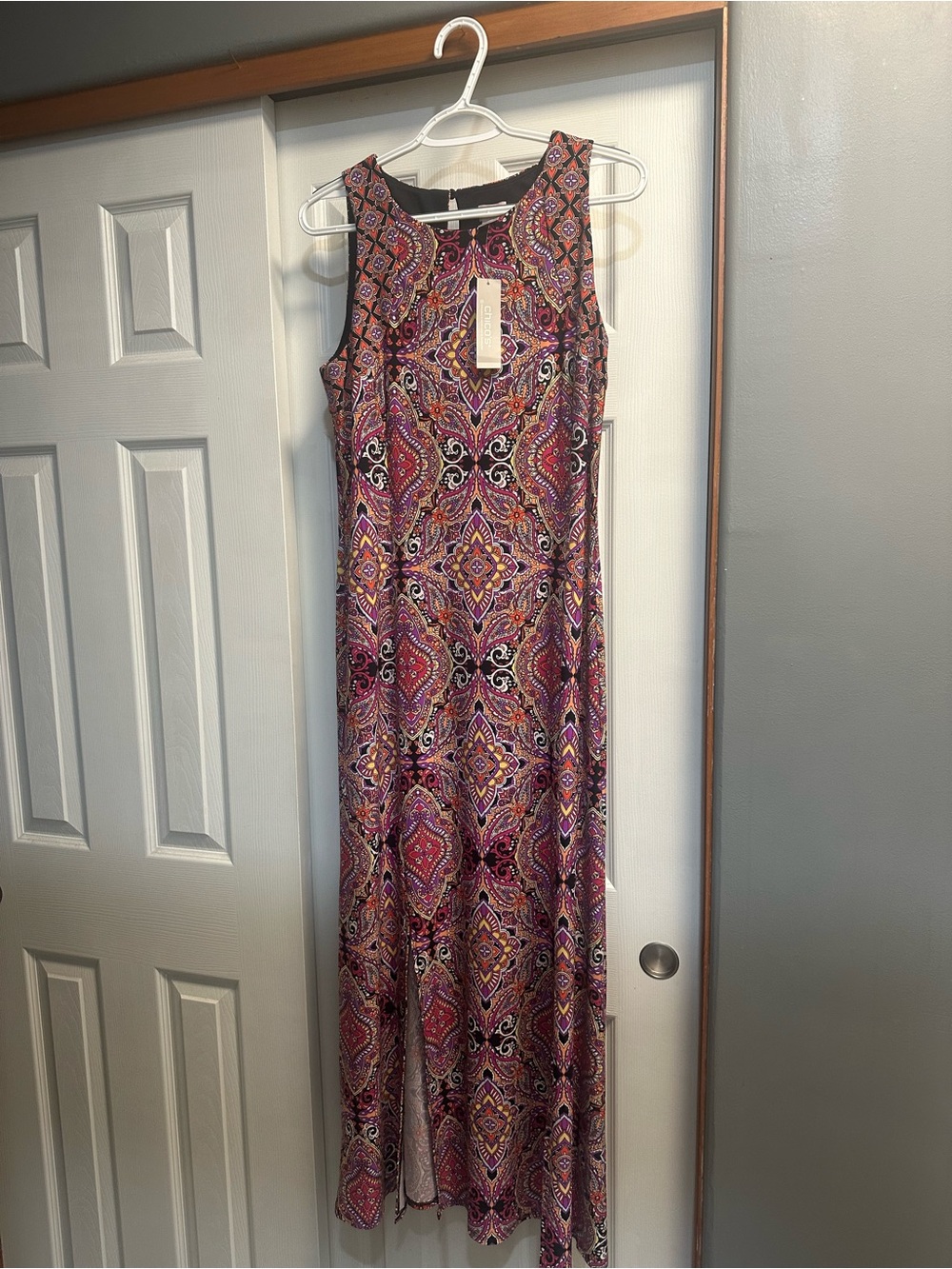 Chico's Pink and Purple Printed Sleeveless Maxi Dress